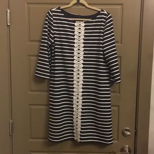 Sandra Darren Navy and White Striped Dress